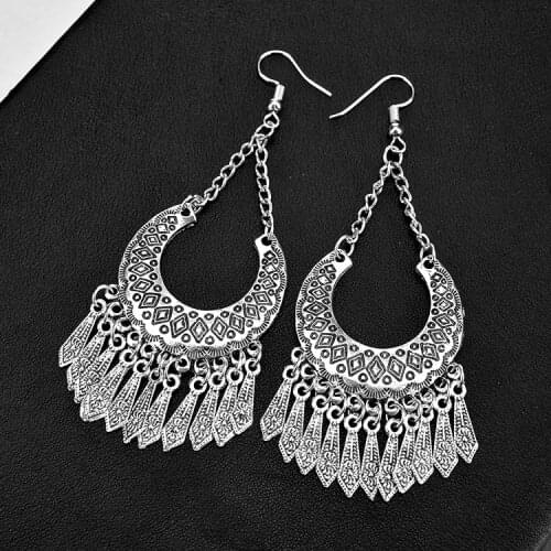 New Silver color Earring Women Hanging Pendientes Jewelry Tassel Bohemian Drop Earrings Summer Beach Female Long Earrings