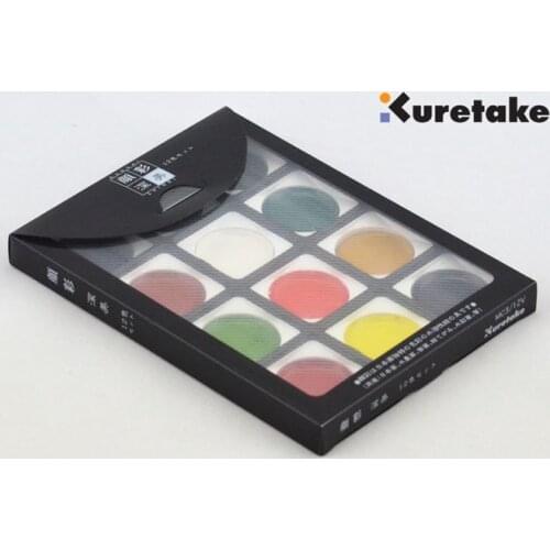 ZIG Kuretake Solid Watercolor Paint Set 12 Colors 24 Colors Paints Brushes Post Cards Ink Stick Ink-Stone Japan