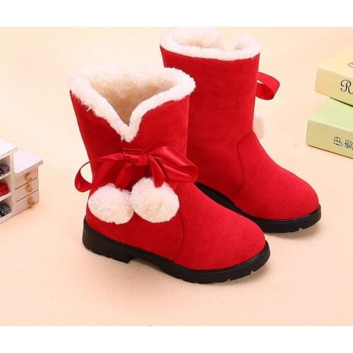 Winter Kids Girls Long Warm Boots Childrens Suede Leather Plush Princess Cotton Shoes In The Snow Boots 5 6 7 8 9 10 11 Years
