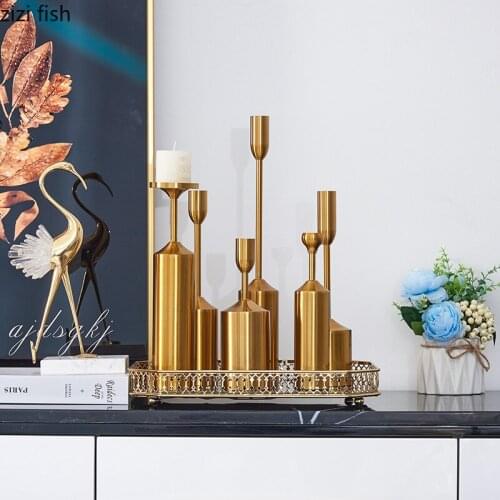 Golden Alloy Candle Holders Set Party Wedding Decoration Candlestick Cylinder Metal Candle Stand Candelabra Table Centerpiece