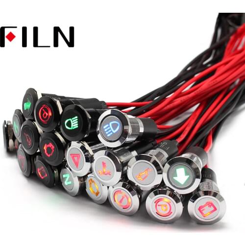 12mm Waterproof Lamp FILN 12V LED Car Boat LED Warning Dashboard Signal Lights Instrument Pilot light Black Chrome finished