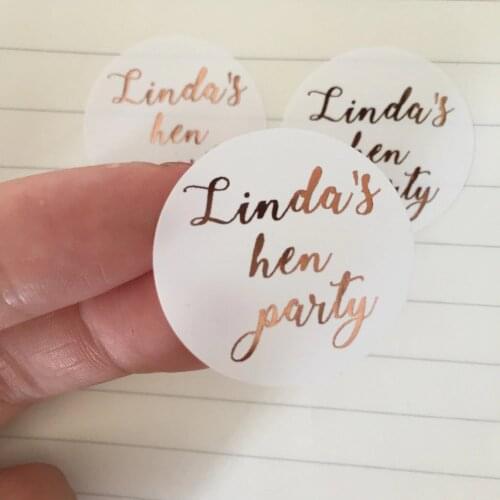 50 Hen Party Sticker Wedding Favor rose Gold Foil Personalised Label Bachelorette girls night out gift bags stickers