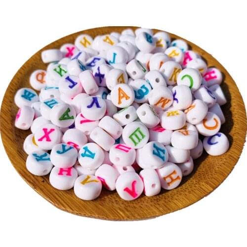 New Arrival Acrylic Russian Letters Beads 4*7MM Flat Coin Round Shape Plastic Initial Alphabet Jewelry Spacer Beads