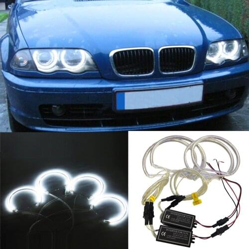 Car-styling 4PCS 131MM+146MM Reflector CCFL Angel Eye Rings 6000K Halo Light Lamp Kit for BMW 3 SERIES E46 Blue/White