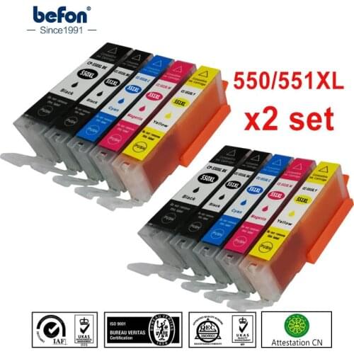 Befon Compatible 550 551 XL Ink Cartridge Replacement for Canon PGI-550XL PGI-550 PGI 550 CLI-551 for PIXMA IP7250 MG5450 MG5650