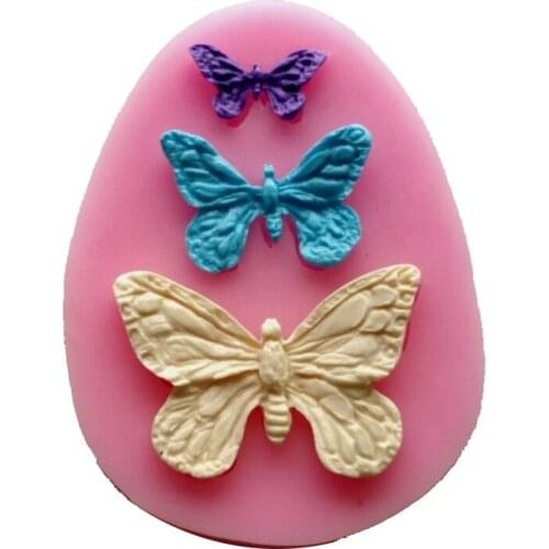 Free shipping three butterfly cooking tools fondant DIY cake silicone moulds chocolate baking decoration candy Resin craft