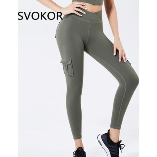 SVOKOR Seamless Fitness Women Leggings with Pockets High Waist Sport Cargo Legging Push Up Hip Lifting Activewear Sexy Balck