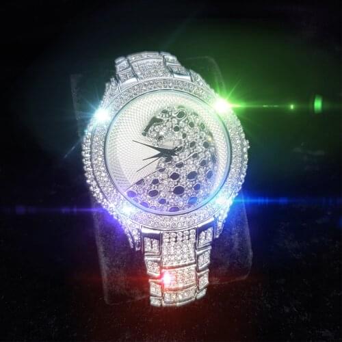 MISSFOX Platinum Diamond Watch Men 2021 Hot Leopard Fashion Round Wristwatches For Man Waterproof Wedding Mens Quartz Watches