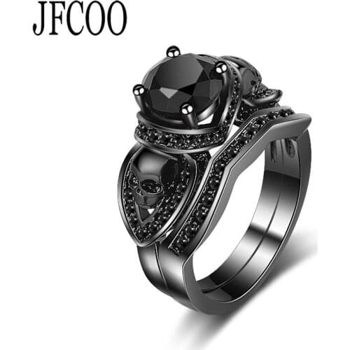 Skull Black Ring Set Wedding Engagement Crystal Heart Ring Women Jewelry Dropshipping