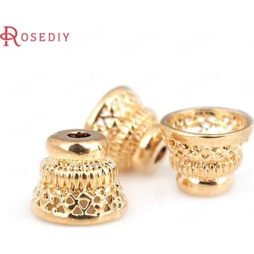 D069)10 pieces 8x7mm 24K Champagne Gold Color Plated Brass Beads Caps Tassel Caps High Quality Diy Jewelry Accessories