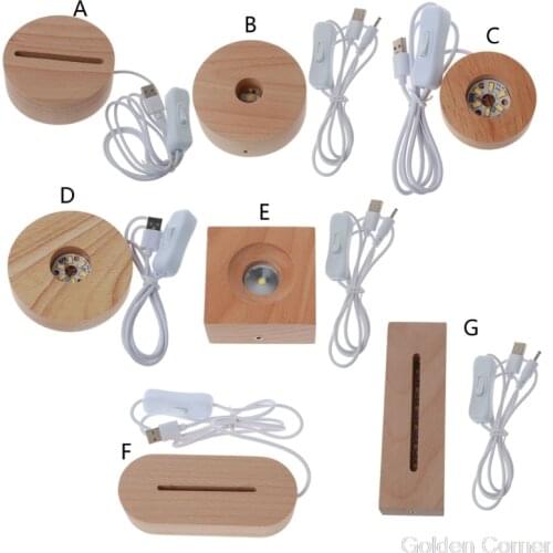 Handmade Wood Rectangle Round Oval Shape LED Display Base Resin Art Ornament Wooden Night Lighted Base Stand Crafts S21 20