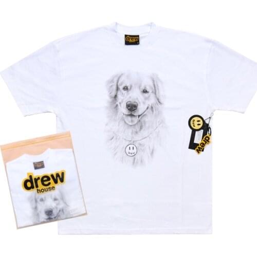 DREW T Shirt Summer 100% Cotton Men O-neck T-shirt Male Womens tshirt Short Sleeve High Quality Tops HOUSE JUSTIN Smiley Dog
