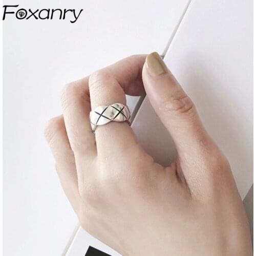 Foxanry 925 Sterling Silver Rings Trend Hip Hop Vintage Elegant Lover Simple Round Beads Party Jewelry Couples Gifts Wholesale