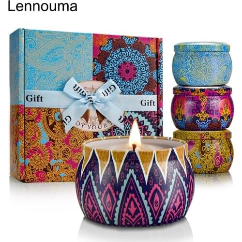 Lennuoma 4pc New Scented Candle Tin Set Jar Mousse Cookie Candy BoxTtinplate Flower Tea Packaging Gift Box For Woman Girlfriend