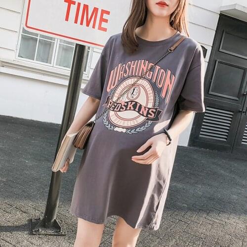 Summer New Maternity Cotton Dresses Cartoon Short Sleeve Dress Pregnancy Long TShirt Loose Dress Fashion Pregnant women Clothes