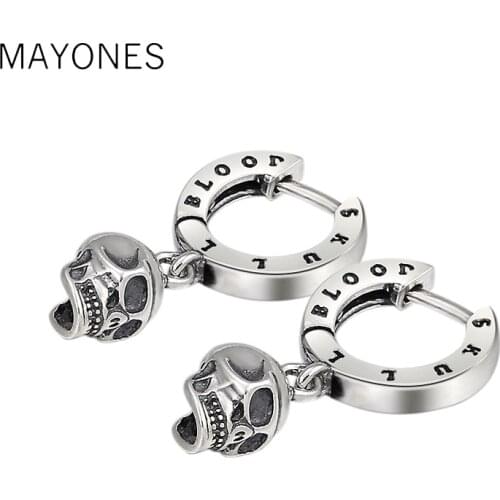 MAYONES Women and Men Earring 925 Sterling Silver Vintage Punk Skull Earring Male Female Christmas gift Fine Jewelry