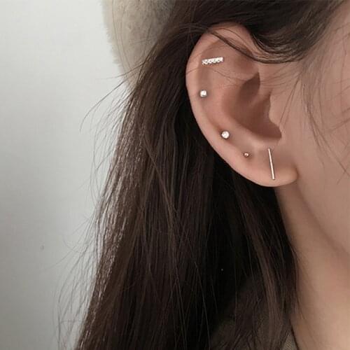 925 Sterling Silver 5Pcs Minimalist Geometric Asymmetric Shine Small Stud Earrings Set For Women Anti Allergy EH014