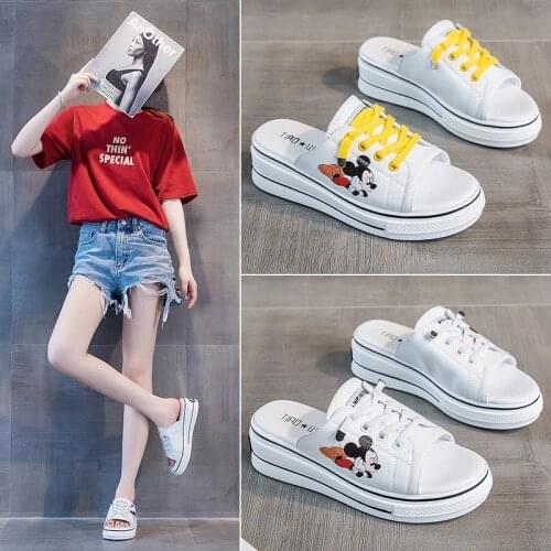 Disney Big Childrens Mickey Mouse High-top Fashion Slippers Cartoon Womens Casual Sandals Student Adult Beach Shoes