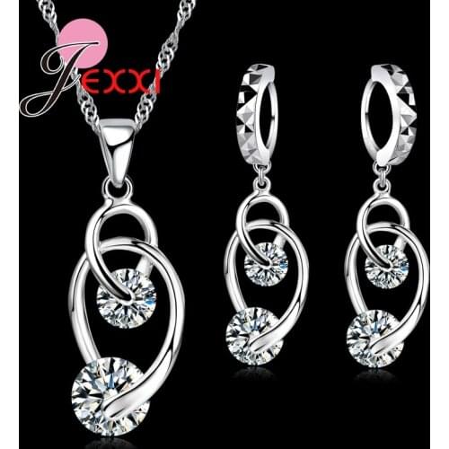 Good Quality Jewelry Sets 925 Sterling Silver Jewelry Cubic Zircon CZ Pendant Necklace Earrings Engagement Sets