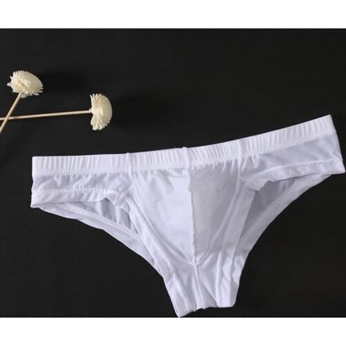 Convex Pouch Underwear Mens Sexy See Through Ice Silk Briefs Mens G-strings Pouch Erotic U Pouch Underpants Lingerie Panties A50