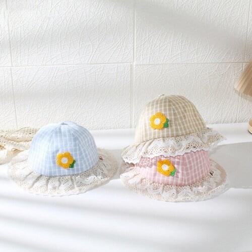 New Baby Girl Bucket Hat Lovely Spring And Summer Lace Cotton Childrens Cap Sun Flower Kids Caps Newborn Accessories