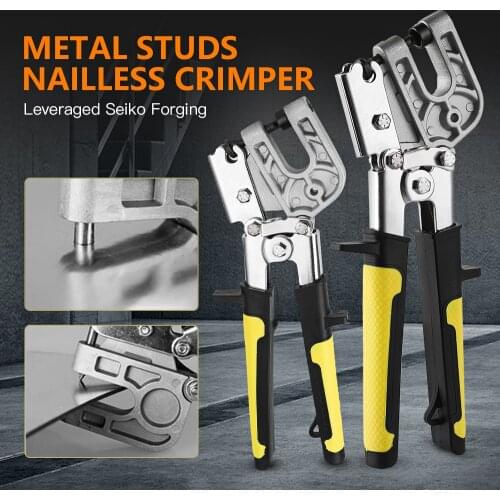 Professional 10" High-carbon Steel Stud Crimper Punch Lock Single Hand Keel Fastening Forceps Flat Mouth Metal Plier