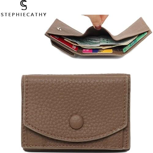 SC Fashion Cowhide Small Trifold Wallet For Women Summer Style Portable Flap Coin Purse Female Daily Genuine Leather Card Holder