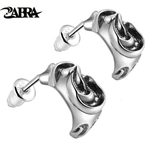 ZABRA Solid 925 Sterling Silver Stud Earrings Man Ear Shape Designed Black Vintage Punk Rock Biker Men Earring Jewelry