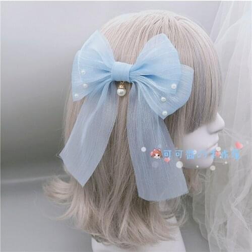 Handmade Lolita Snow Yarn Bow Edge Clip Japanese Girl Soft Wild Mermaid Ji Dream Ocean Shell Hairpin Girls Hair Accessories