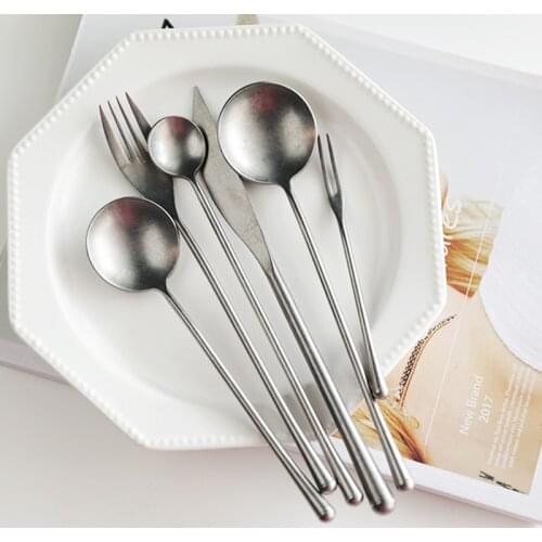 Retro 304 Stainless Steel Cutlery Set Western Dinner Knife Fork Spoon Set Vintage Special Forks Fruit Fork Coffee Tea Spoon
