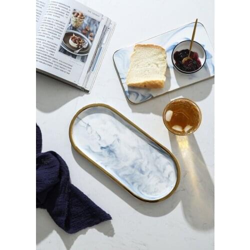 Luxury pink blue black Marble Ceramics Storage Tray Oval Ellipse Fruit Tray Decorative Plate Jewelry Food Dessert Storage Dish