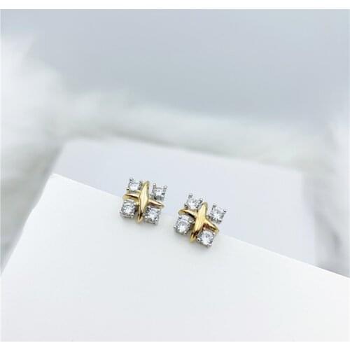 Temperament fashion cross-shaped zircon earrings S925 sterling silver high-quality jewelry for womens Valentines Day gifts