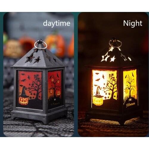 Halloween Decoration Castle Pumpkin Lantern Vintage Candle Lamp Hanging Wind Light Halloween Party Supplies