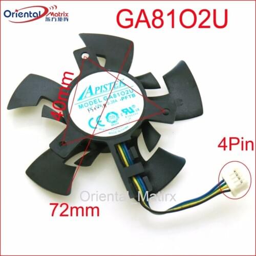Free Shipping GA81O2U 12V 0.38A 72mm 40*40*40mm 4Pin Fan For DATALAND R7 380 Graphics Card Fan