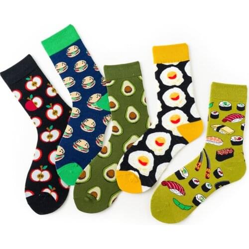 Happy Funny Men Graphic Socks New Style Novelty Sock Avocado Apple Print Socks Soft Breathable For Man Woman Christmas Gift