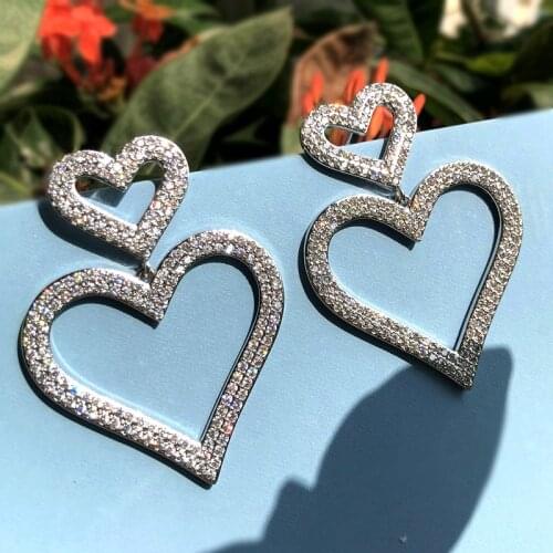 Luxury Big Heart Shape Drop Earring For Woman Full Pave Cubic Zirconia Gold Color bohemian Bride Party Large Dangle Earring Gift