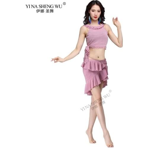 New Belly Dance Clothes Suit For Women Sexy Mesh 5 Colour Clothing Short Sleeves+Skirt 2pcs Belly Dance Practice Suit