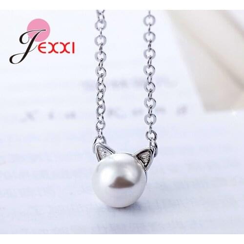 Fashion Cat Ears Shape 925 Sterling Silver Clavicle Necklace Women Girls Sweet Jewelry For Party Engagement Wholesale