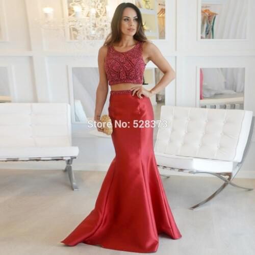 YNQNFS ED60 Vestidos Festa Robe de SoireeTwo Piece Mermaid Satin Pearls Crystal Evening Ball Gowns Party Dress 2 Piece 2019