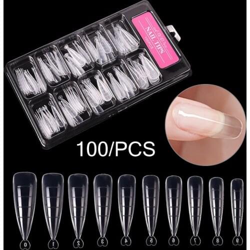 100pcs/set Full Cover Short False Nail Tips Ballerina Coffin Fake Nails Square Stiletto French Acrylic Press On Nails 10 Sizes