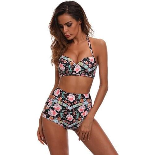 2018 Sexy High Waist Bikini New Women Brazilian Floral Printing Swimwear Push Up Swimsuit Bathing Suit Biquini Beach Wear Female