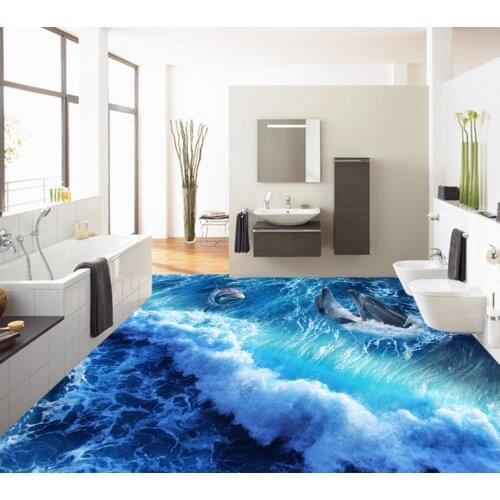 3d stereoscopic wallpaper Home Decoration Dolphin Waves Sea World 3D bathroom living room floor pvc floor wallpaper