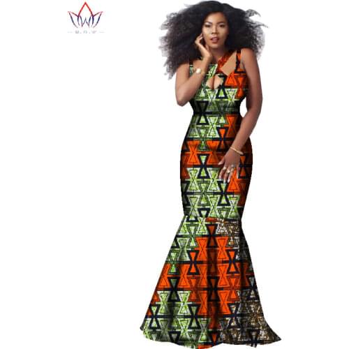 African Dashiki Beautiful Dresses for Women Africa Style Printed Dress Classic Batik Cotton Sleeveless Halter Dress WY1889