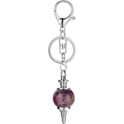 Ashmita Natural Stone Pendant Keychain 18MM Crystal Sphere Pendulum Key chain ring Car for women men