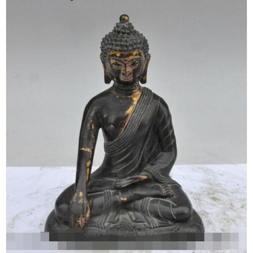 Free shipping S00641 8" old china buddhism pure purple bronze gold sakyamuni Tathagata Buddha statue