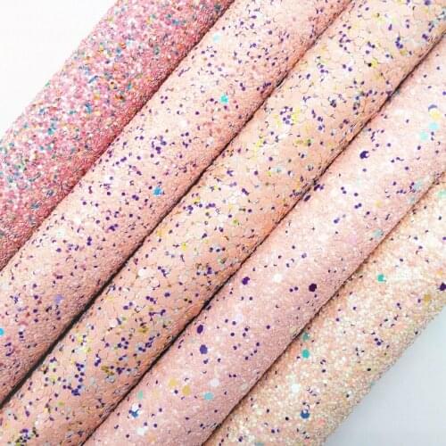 Amonglitter Pink Mixed Purple Chunky Glitter Leather Glitter Fabric for DIY Bows Bags and Shoes 21x29cm A4 size MB004