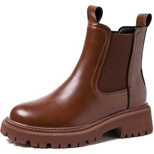 Womens Chelsea Boots 2021 New Autumn Winter Warm Fur Shoes Fashion Womens Ankle Boots Ladies Retro Genuine Leather Boots