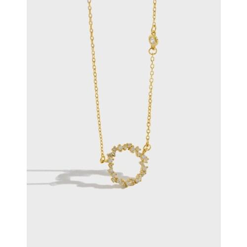 Real 925 sterling silver circle pendant necklace for women neck chains, gold color crystal necklaces woman engagement jewelry