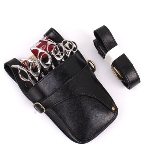 Genuine Leather Hair Scissor Bag Clips Bag Hairdressing Barber Scissor Holster Pouch Holder Case with Waist Shoulder Belt