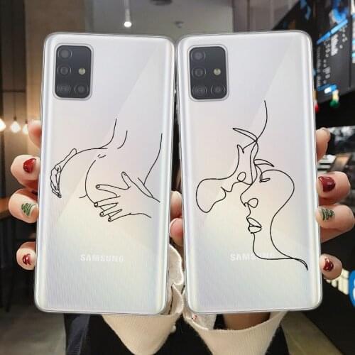 Abstract Art Lines Couple Kiss Phone Case For Samsung A51 A71 A21S A11 31 A41 A10 A20 A30 A40 A50 A70 A7 A6 A8 Plus 2018 Cover
